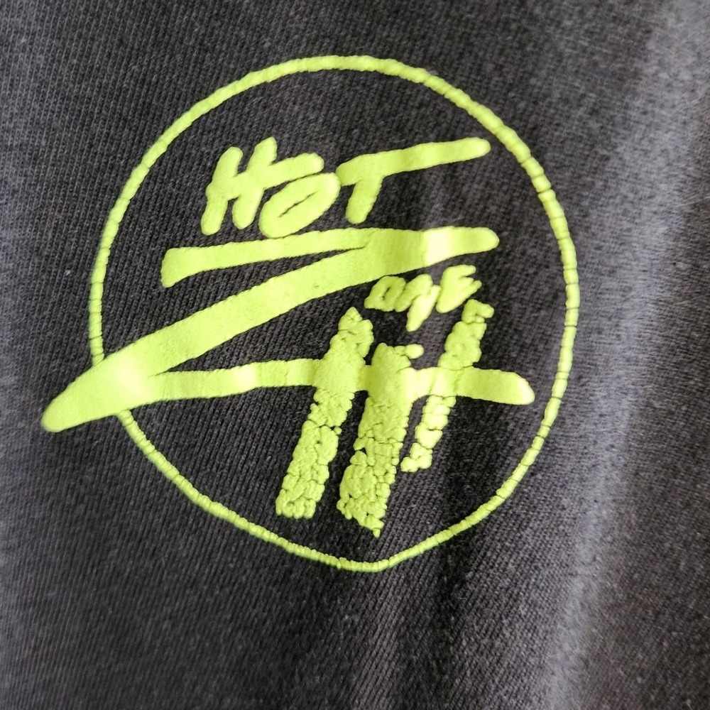 Vintage 90s Hot Zone Black Neon Green Tape Logo Tee Streetwear Made Hong Kong XL